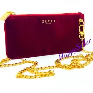 Gucci Crossbody Pouch Gold Chain Purse Velvet Burgundy Mini Handbag Stadium Bag